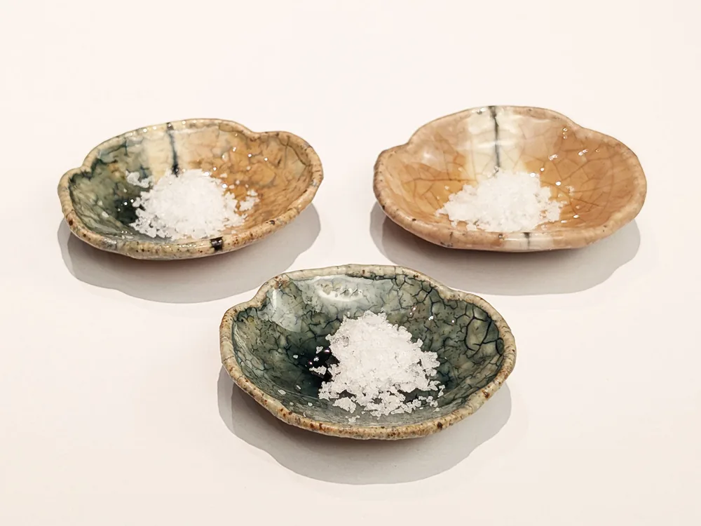 御嘉（おか） 同梱の豆皿三枚とポルトガル産天日塩 フロール・デ・サル